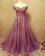 A-Line /Princess Prom Dress Tulle Off The Shoulder Lace Embroidery