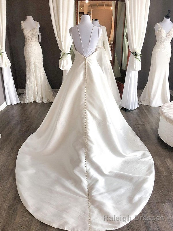 A-Line/Princess Satin Ruffles Sweetheart Sleeveless Sweep/Brush Train Wedding Dress