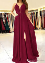 A Line Scalloped Neck Sleeveless Long Dress Floor Length Chiffon Prom Dress With Split