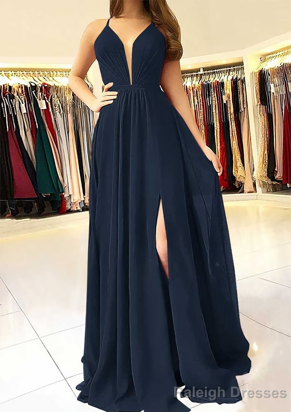 A-line/Princess Scalloped Neck Sleeveless Long/Floor-Length Chiffon Prom Dresses With Split