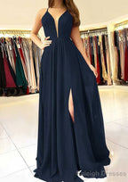 A Line Scalloped Neck Sleeveless Long Dress Floor Length Chiffon Prom Dress With Split