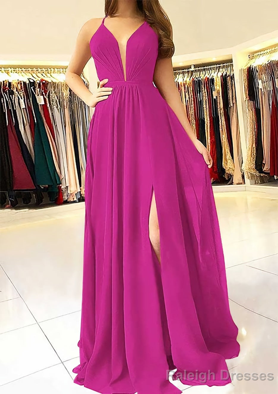 A-line/Princess Scalloped Neck Sleeveless Long/Floor-Length Chiffon Prom Dresses With Split