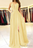 A Line Scalloped Neck Sleeveless Long Dress Floor Length Chiffon Prom Dress With Split