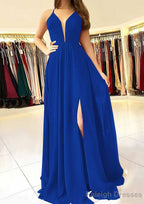 A Line Scalloped Neck Sleeveless Long Dress Floor Length Chiffon Prom Dress With Split