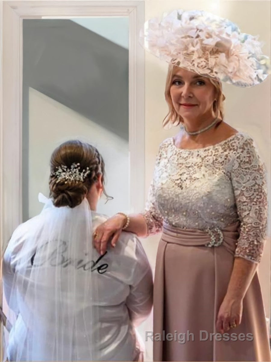 A Line Scoop Ankle-Length Charmeuse Mother of the Bride Dresses With Applique