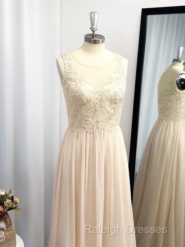 A-line Scoop Applique Sleeveless Chiffon Floor-Length Dress