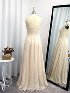A-line Scoop Applique Sleeveless Chiffon Floor-Length Dress
