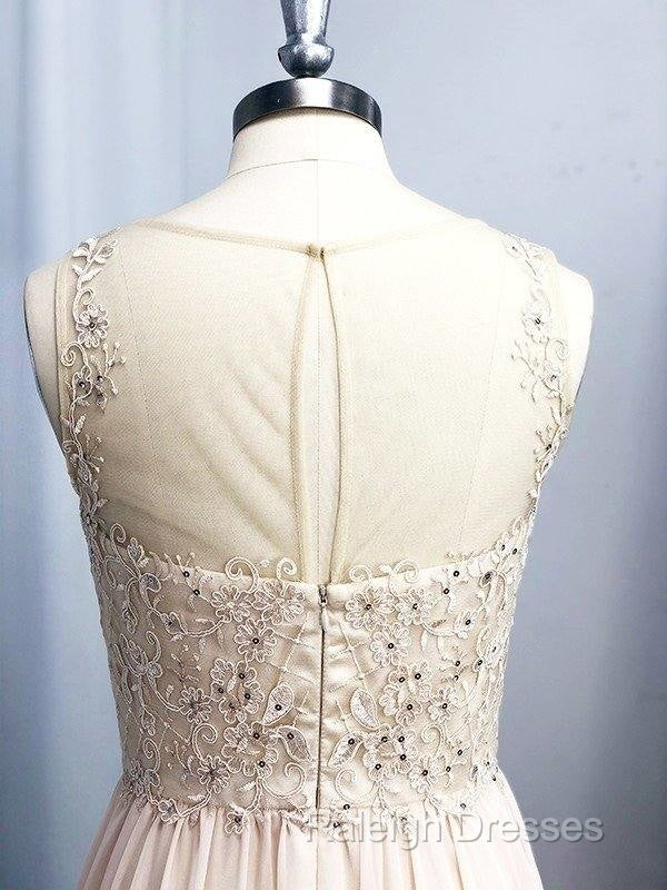 A-line Scoop Applique Sleeveless Chiffon Floor-Length Dress