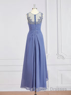 A Line Scoop Asymmetrical Chiffon Mother of the Bride Dress With Appliques Lace