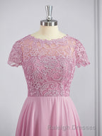 A-Line/Princess Scoop Floor-Length Chiffon Bridesmaid Dresses with Appliques Lace