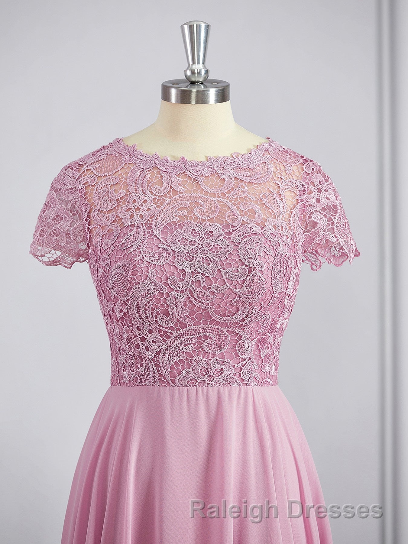 A Line Scoop Floor Length Chiffon Bridesmaid Dress with Appliques Lace