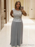 A Line Scoop Floor Length Chiffon Mother of the Bride Dress With Lace