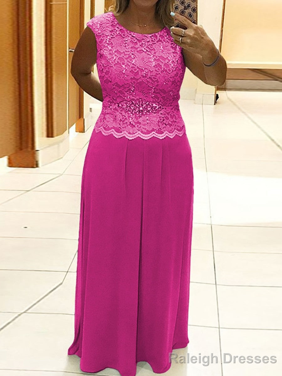 A Line Scoop Floor Length Chiffon Mother of the Bride Dress With Lace