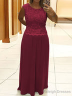 A Line Scoop Floor Length Chiffon Mother of the Bride Dress With Lace