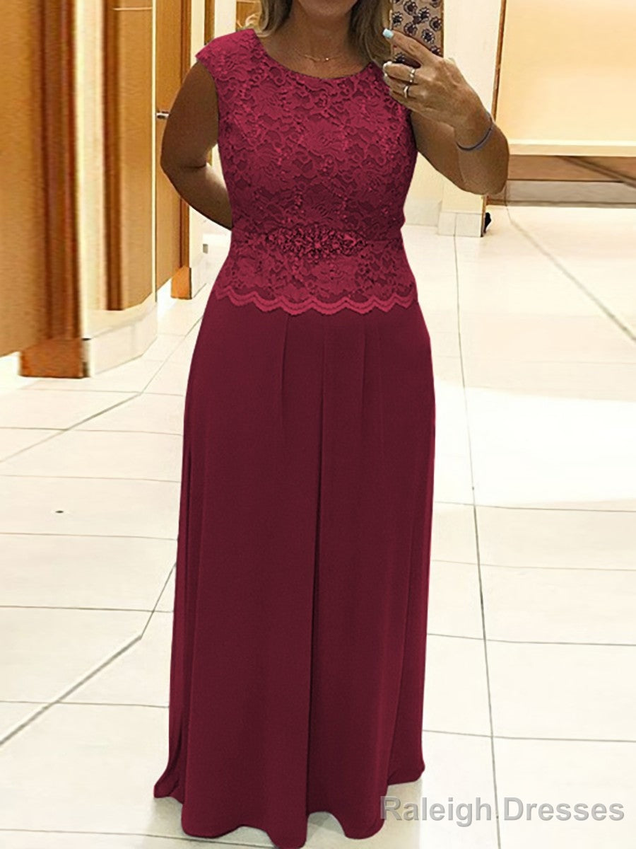 A Line Scoop Floor Length Chiffon Mother of the Bride Dress With Lace