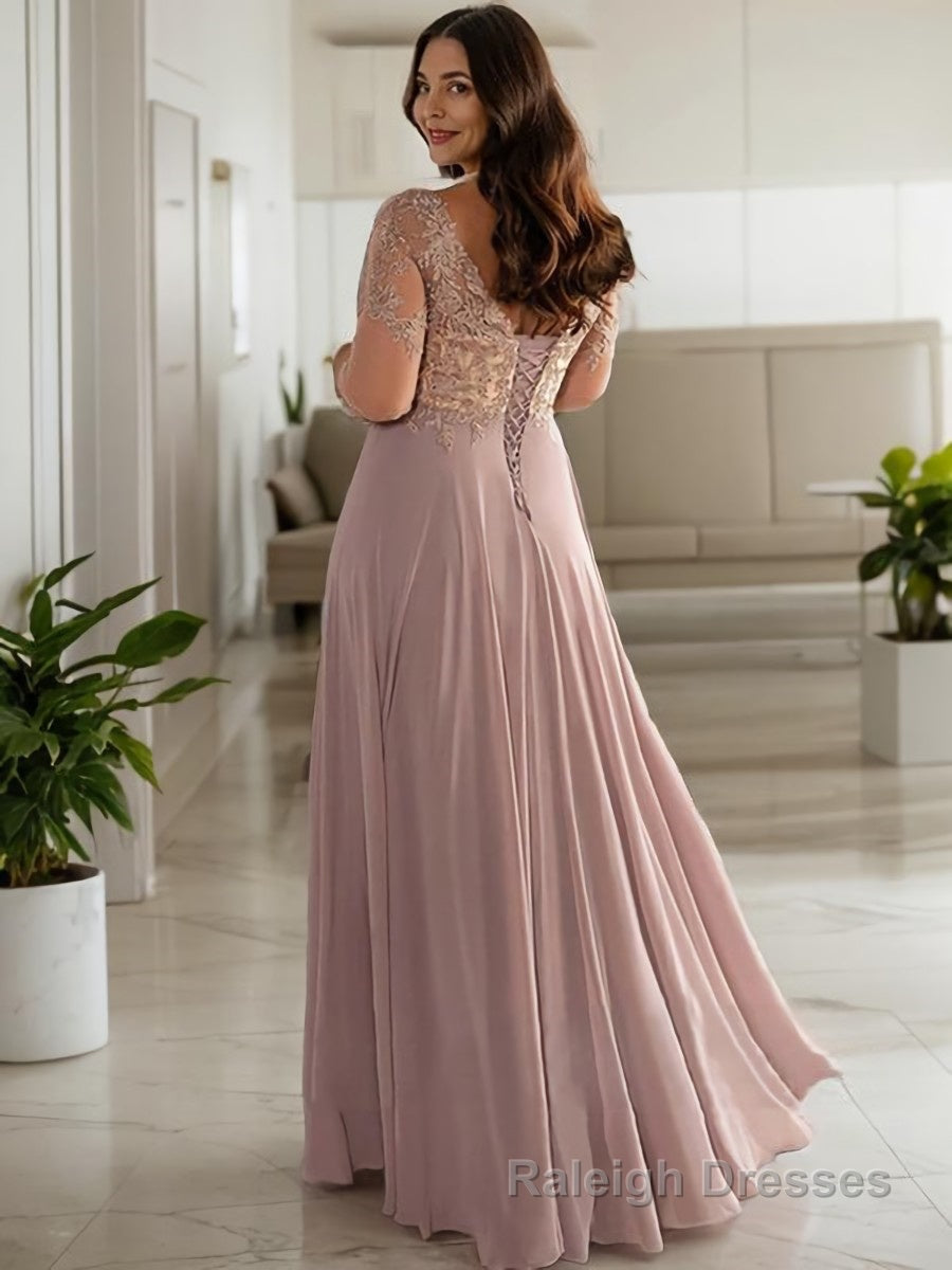 A Line Scoop Floor Length Chiffon Mother of the Bride Dresses With Pleats Secondary image