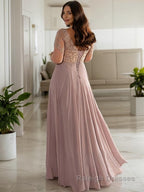 A Line Scoop Floor Length Chiffon Mother of the Bride Dresses With Pleats