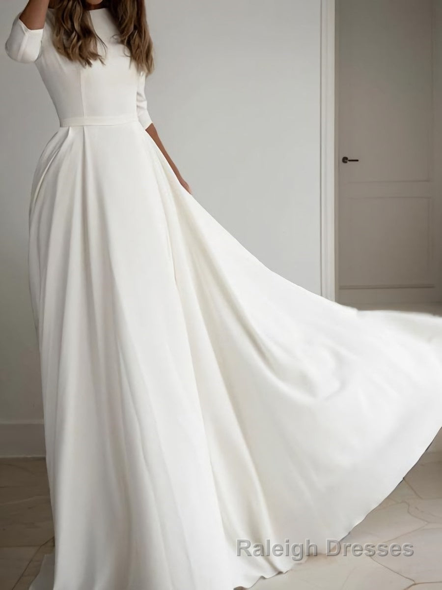 A Line Scoop Floor Length Stretch Crepe Wedding Dresses