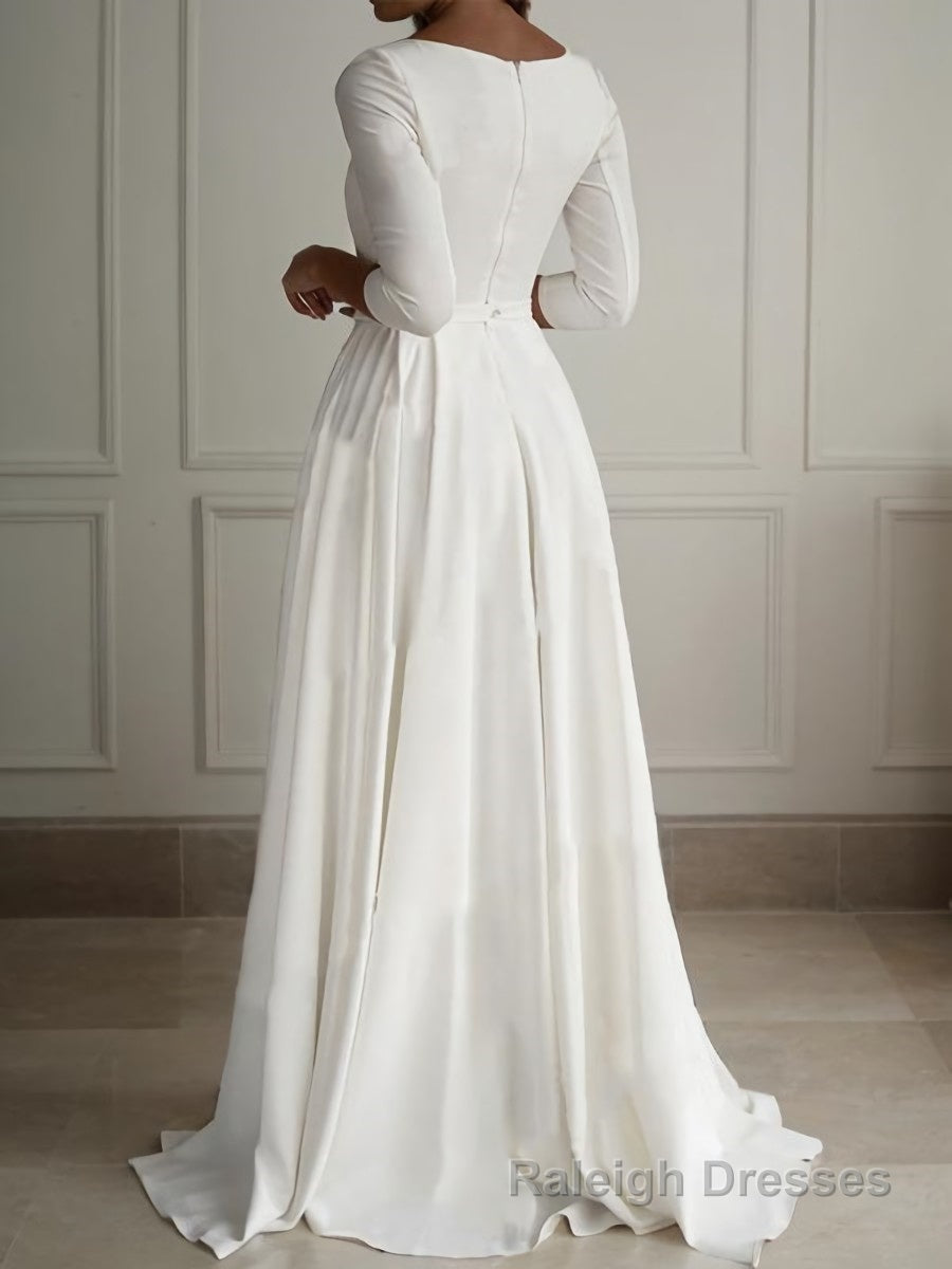 A Line Scoop Floor Length Stretch Crepe Wedding Dresses