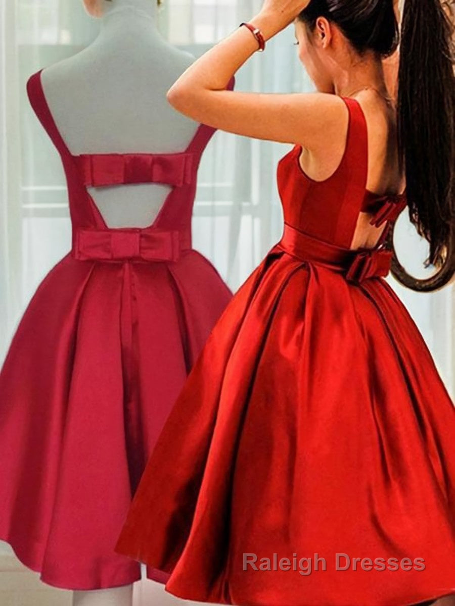 A-Line/Princess Scoop Short/Mini Satin Homecoming Dresses With Bow Main image
