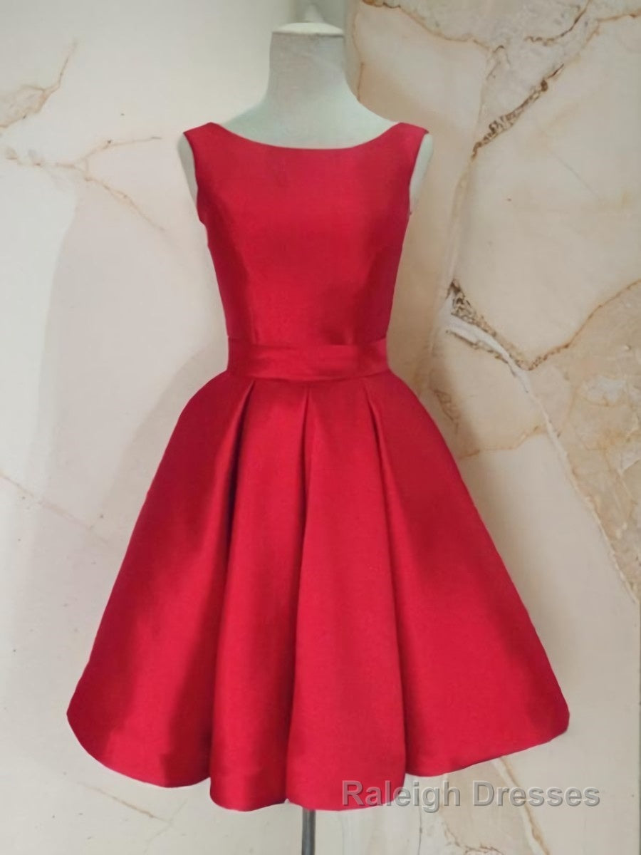 A-Line/Princess Scoop Short/Mini Satin Homecoming Dresses With Bow Secondary image