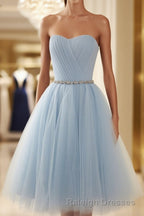 A Line Scoop Short Mini Tulle Homecoming Dress With Beading