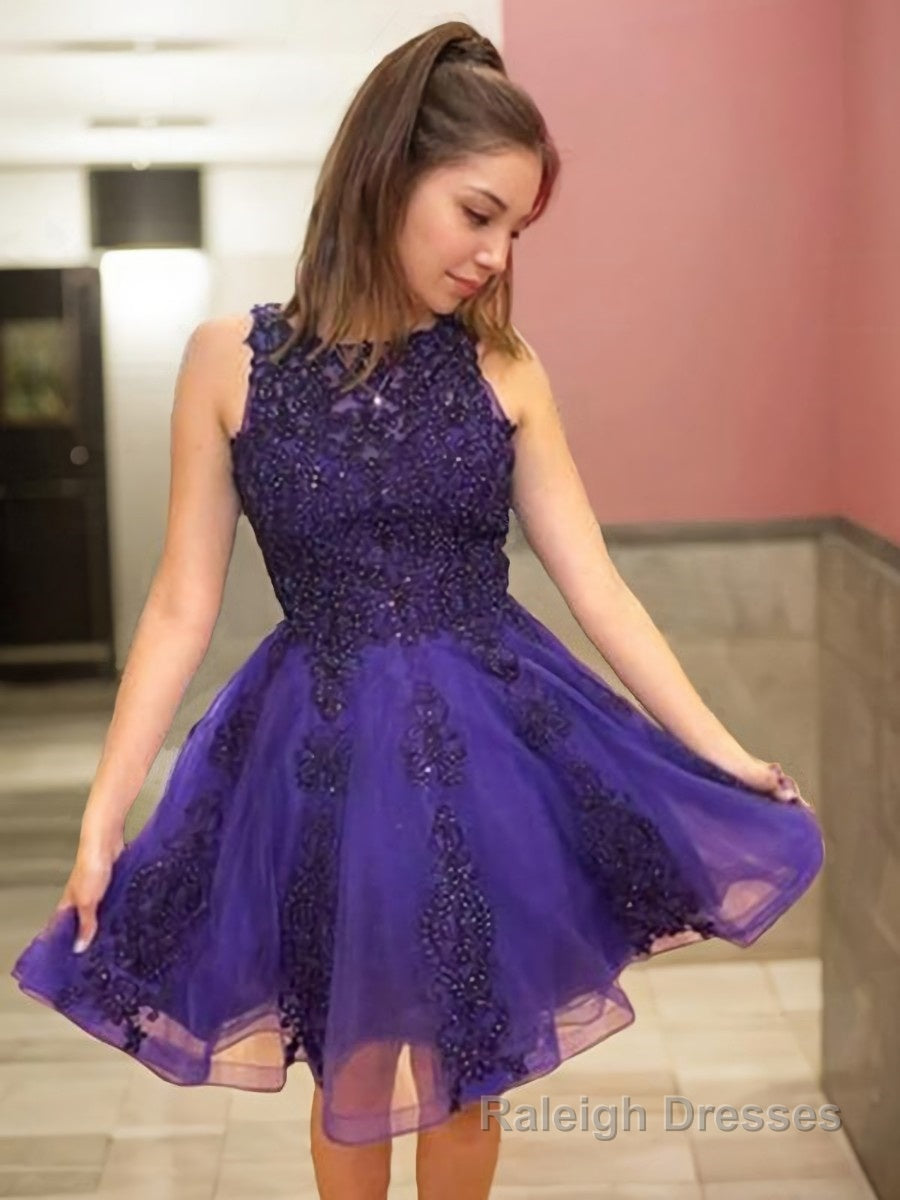 A Line Scoop Short Mini Tulle Homecoming Dresses With Beading Main image
