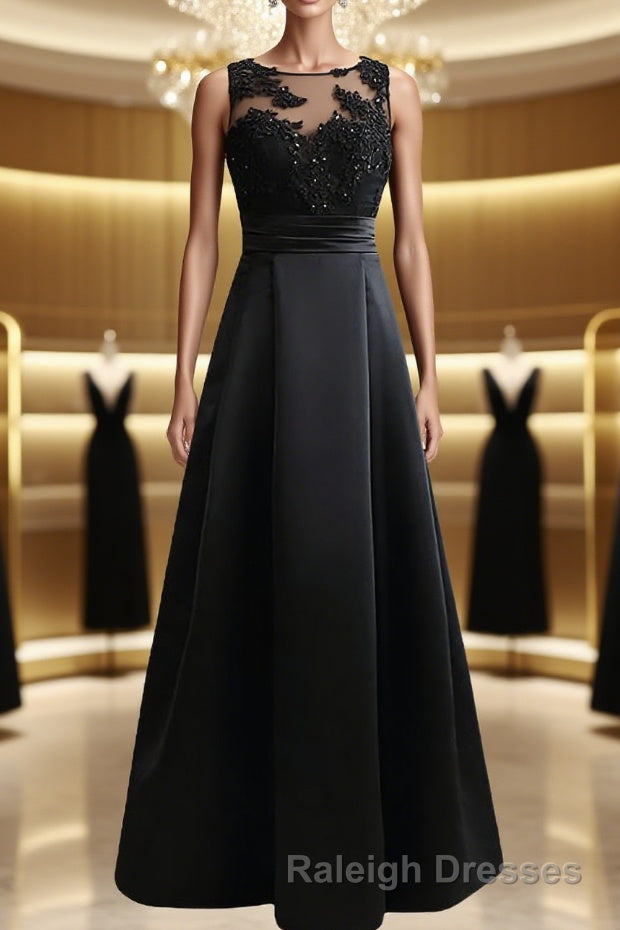 A Line Scoop Sweep Train Satin Mother of the Bride Dress
