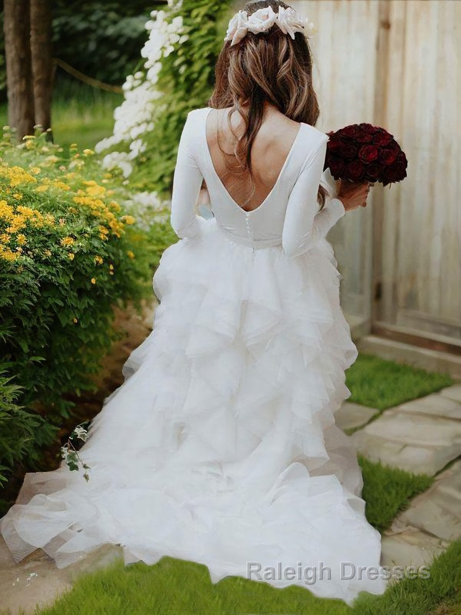 A-Line/Princess Scoop Sweep Train Tulle Wedding Dresses Secondary image