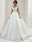 A Line Scoop Sweep Train Tulle Wedding Dresses