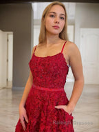 A Line Spaghetti Straps Court Train Tulle Prom Dresses With Leg Slit