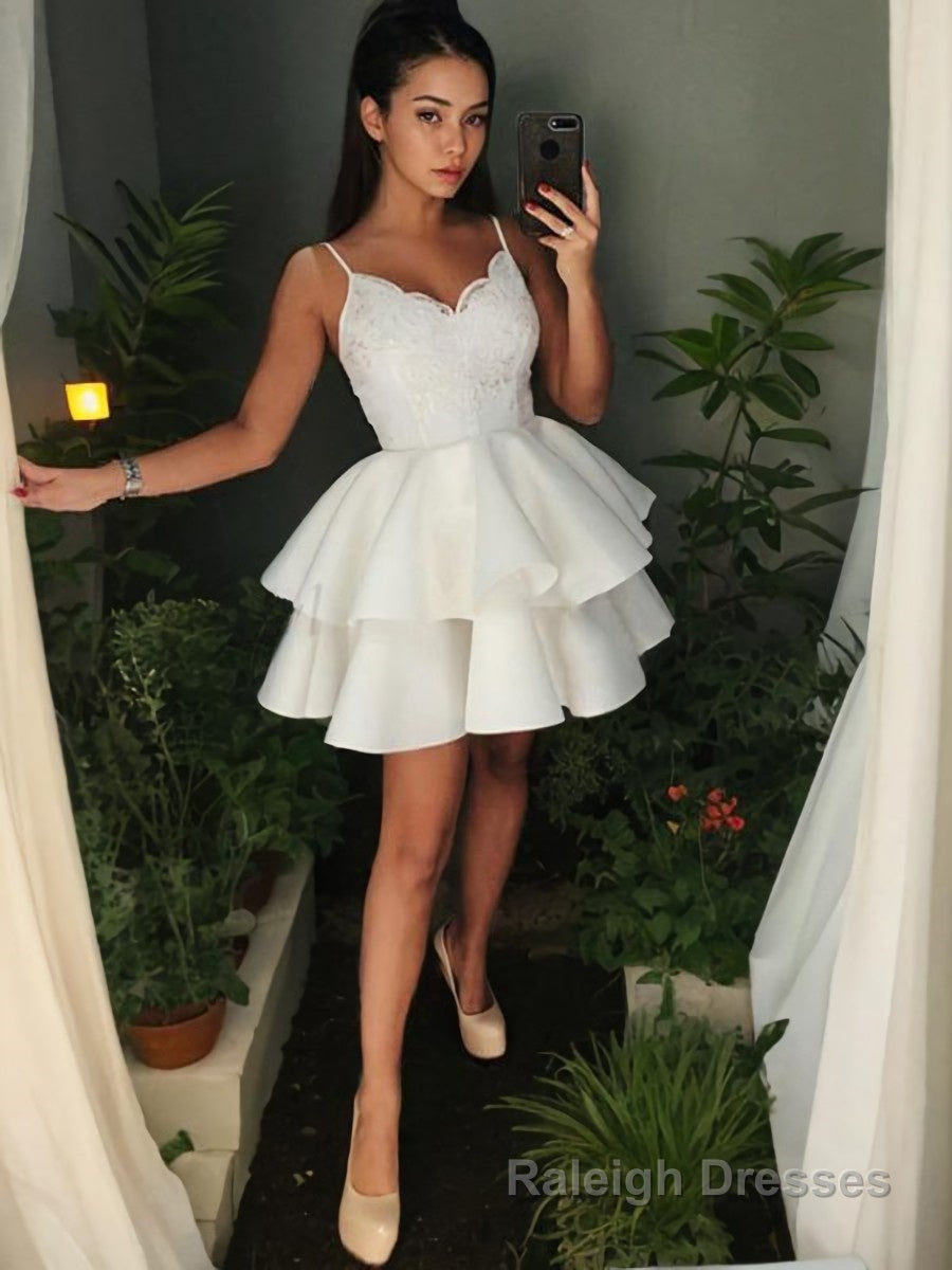 A Line Spaghetti Straps Short Mini Satin Homecoming Dresses Main image