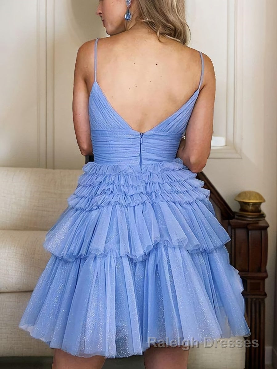A Line Spaghetti Straps Short Mini Tulle Homecoming Dresses With Ruffles Secondary image