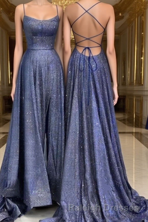 A-Line/Princess Spaghetti Straps Sweep Train Prom Dresses