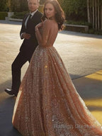 A Line Spaghetti Straps Court Train Tulle Prom Dresses With Sequin