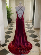 A-Line/Princess Spaghetti Straps Sweep Train Velvet Prom Dresses With Leg Slit