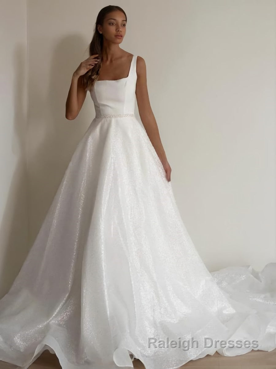 A-Line/Princess Square Chapel Train Wedding Dresses Main image