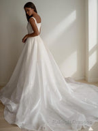 A Line Square Chapel Train Wedding Dresses
