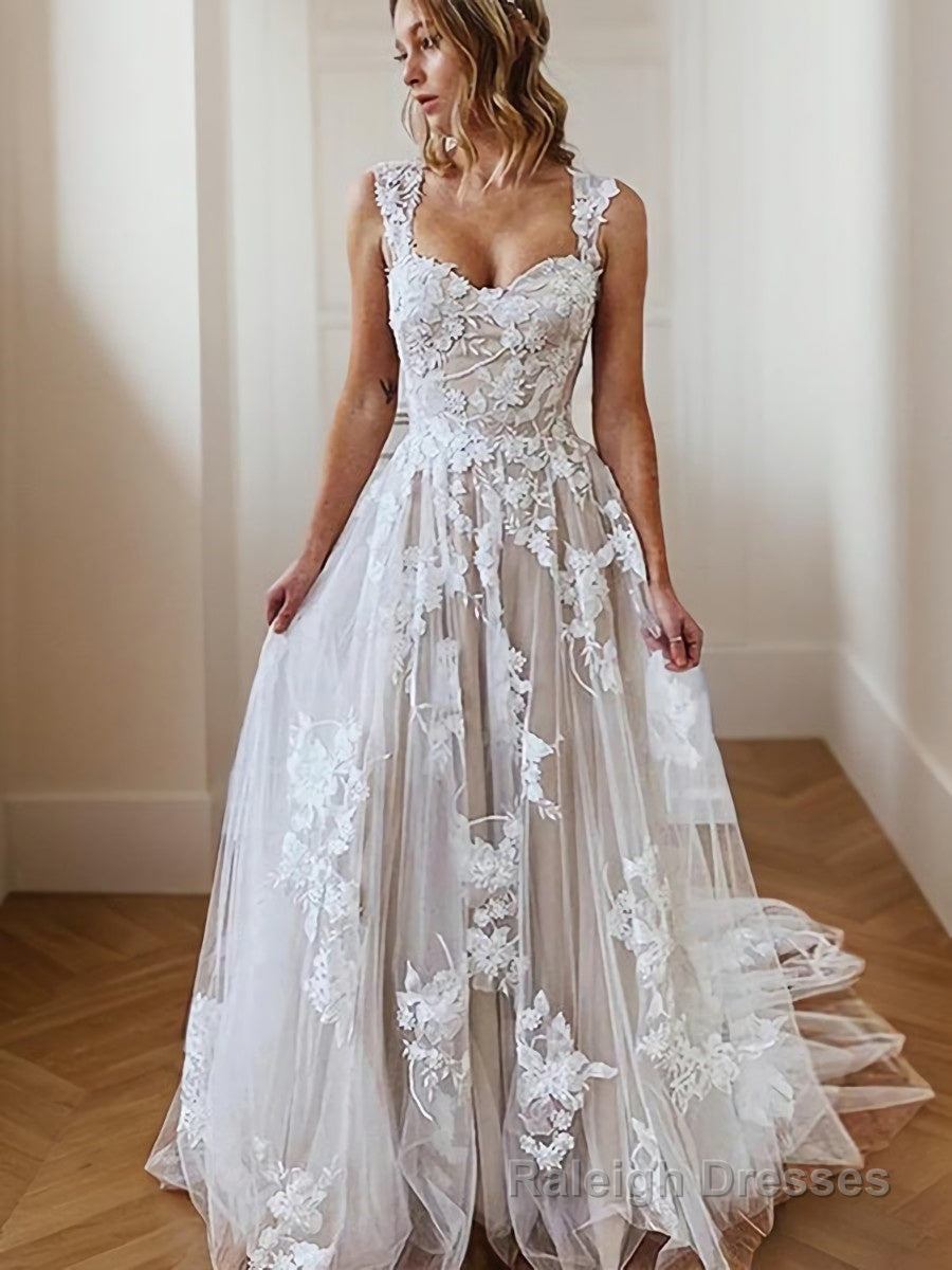 A-line/Princess Square Court Train Tulle Wedding Dress with Appliques Lace Main image