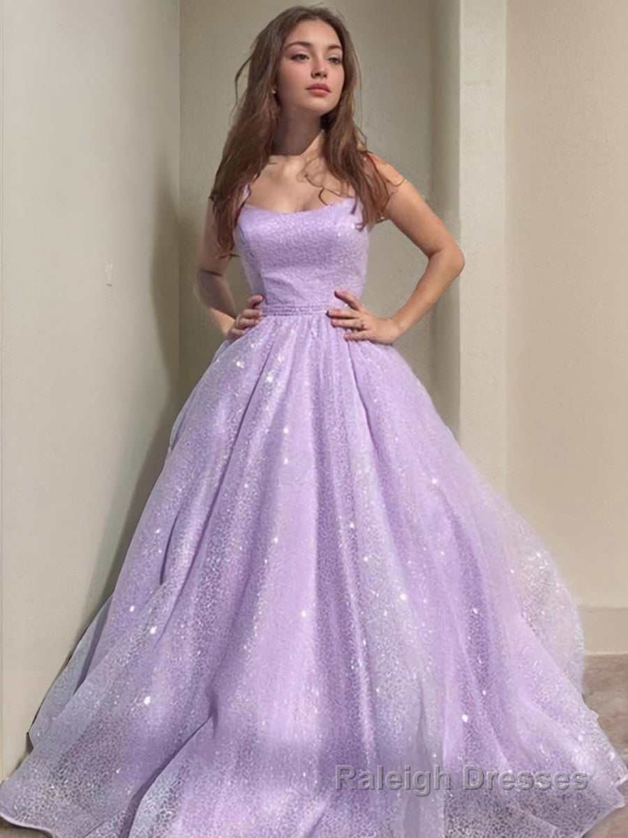A Line Square Floor Length Tulle Prom Dresses With Beading Main image