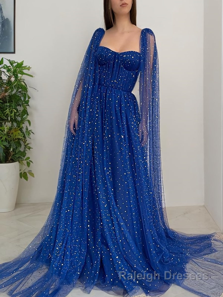 A Line Square Sweep Train Prom Dresses With Ruffles Main image