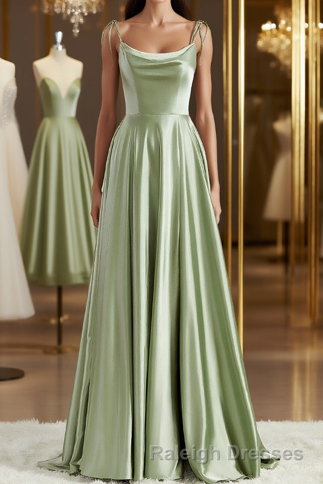 A Line Square Sweep Train Silk like Satin Bridesmaid Dress with Leg Slit Main image