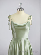 A Line Square Sweep Train Silk like Satin Bridesmaid Dress with Leg Slit