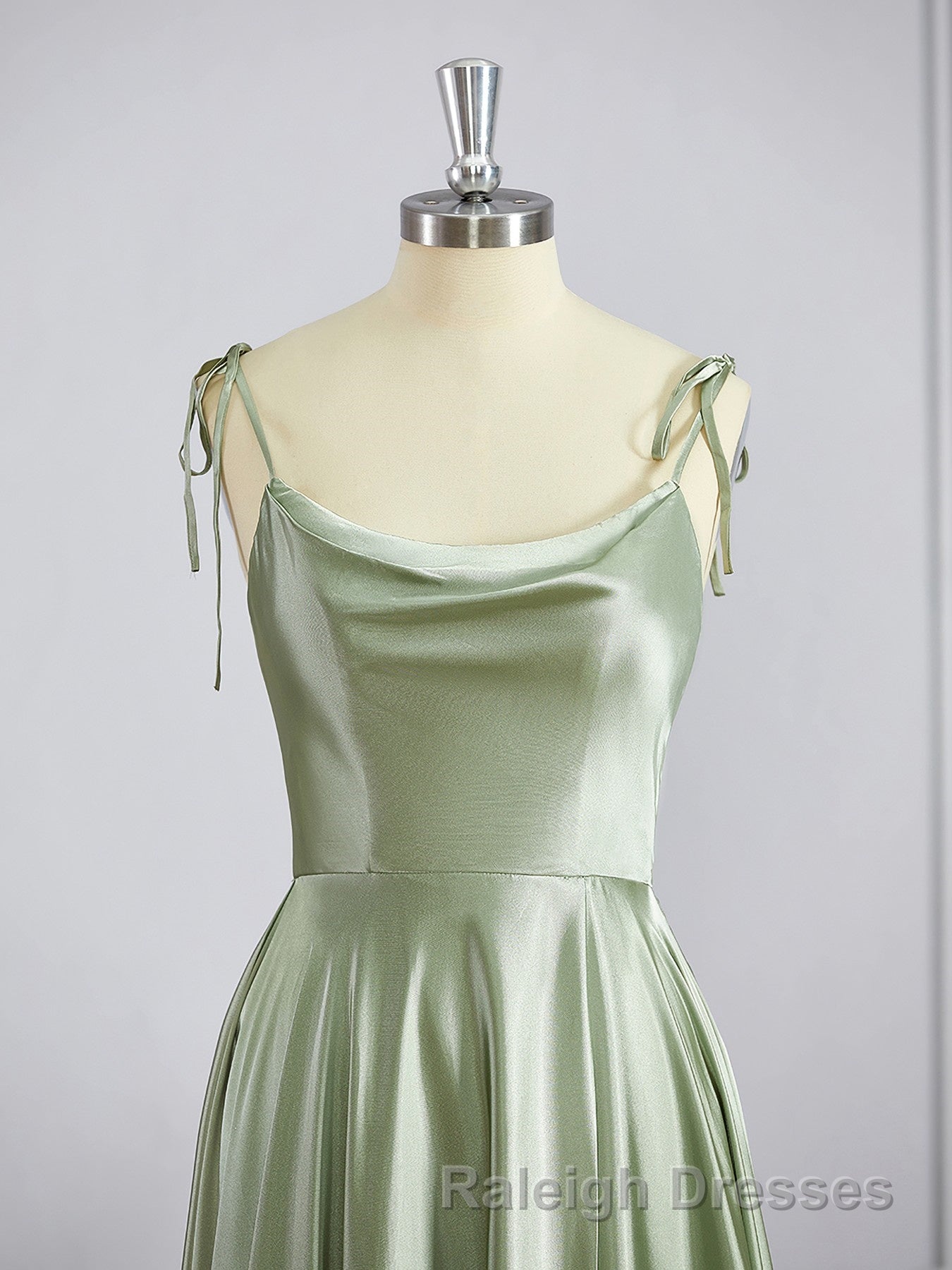 A Line Square Sweep Train Silk like Satin Bridesmaid Dress with Leg Slit