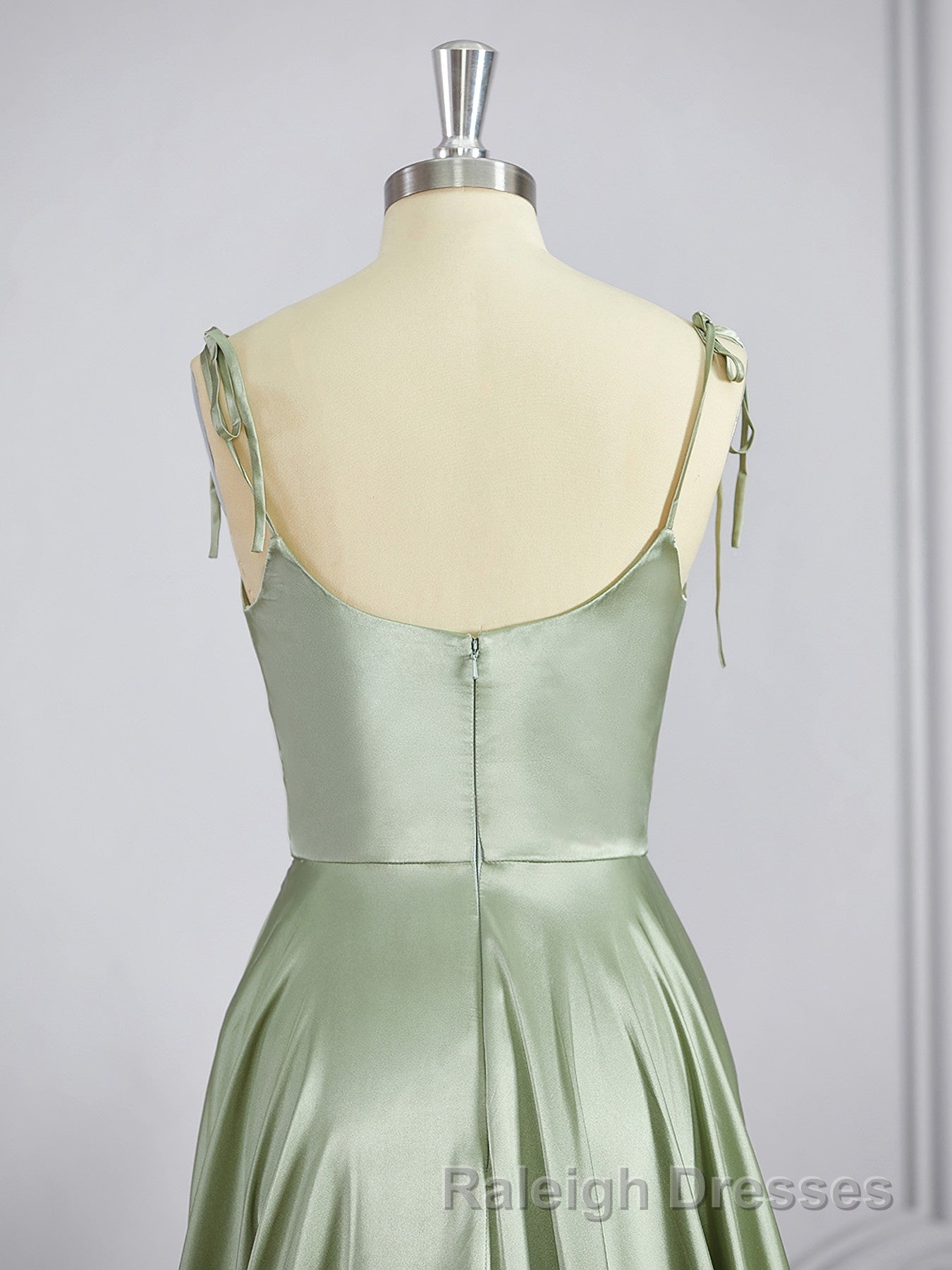 A-Line/Princess Square Sweep Train Silk like Satin Bridesmaid Dresses with Leg Slit