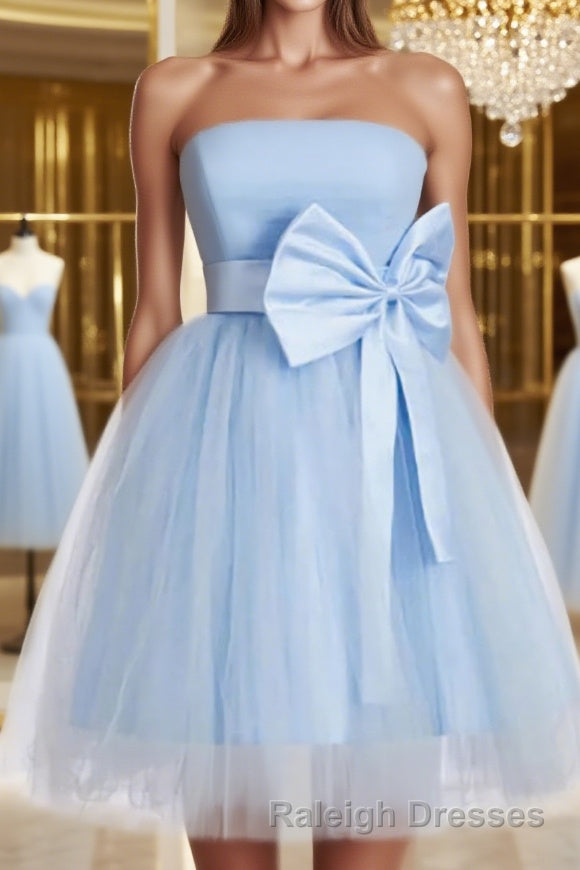 A-Line/Princess Strapless Short/Mini Tulle Homecoming Dresses With Bow Main image