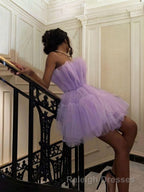 A-Line/Princess Strapless Short/Mini Tulle Homecoming Dresses With Cascading Ruffles