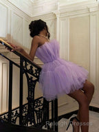 A Line Strapless Short Mini Tulle Homecoming Dress With Cascading Ruffles