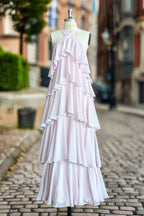 A Line Straps Floor Length Chiffon Prom Dresses