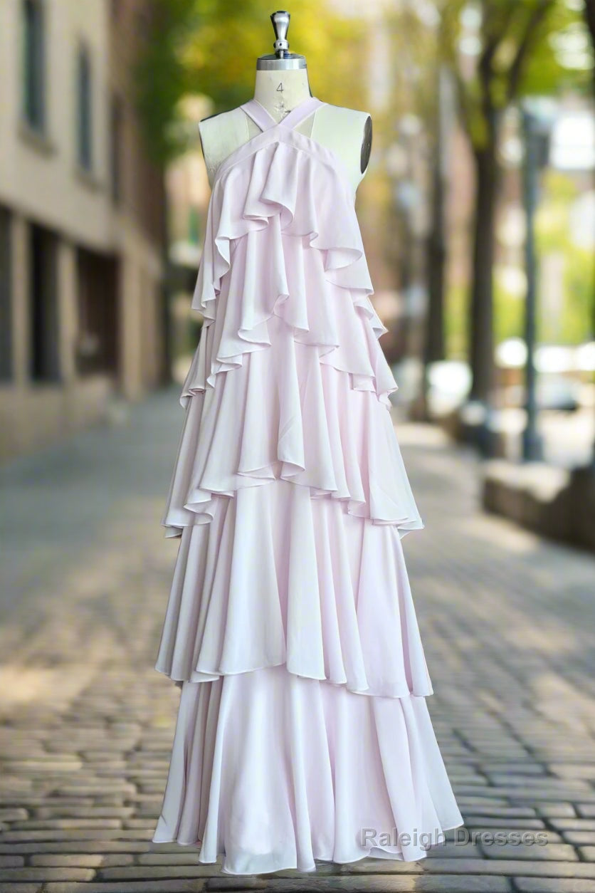 A Line Straps Floor Length Chiffon Prom Dresses